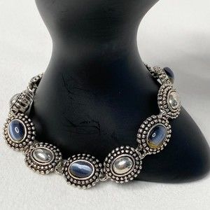 Bracelet Blue Oval Moonstone And Silver Cabochon Link Magnetic Clasp